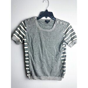 WORTH Stripe Colorblock Sweater Top Green Gray Womens Pullover Small Petite